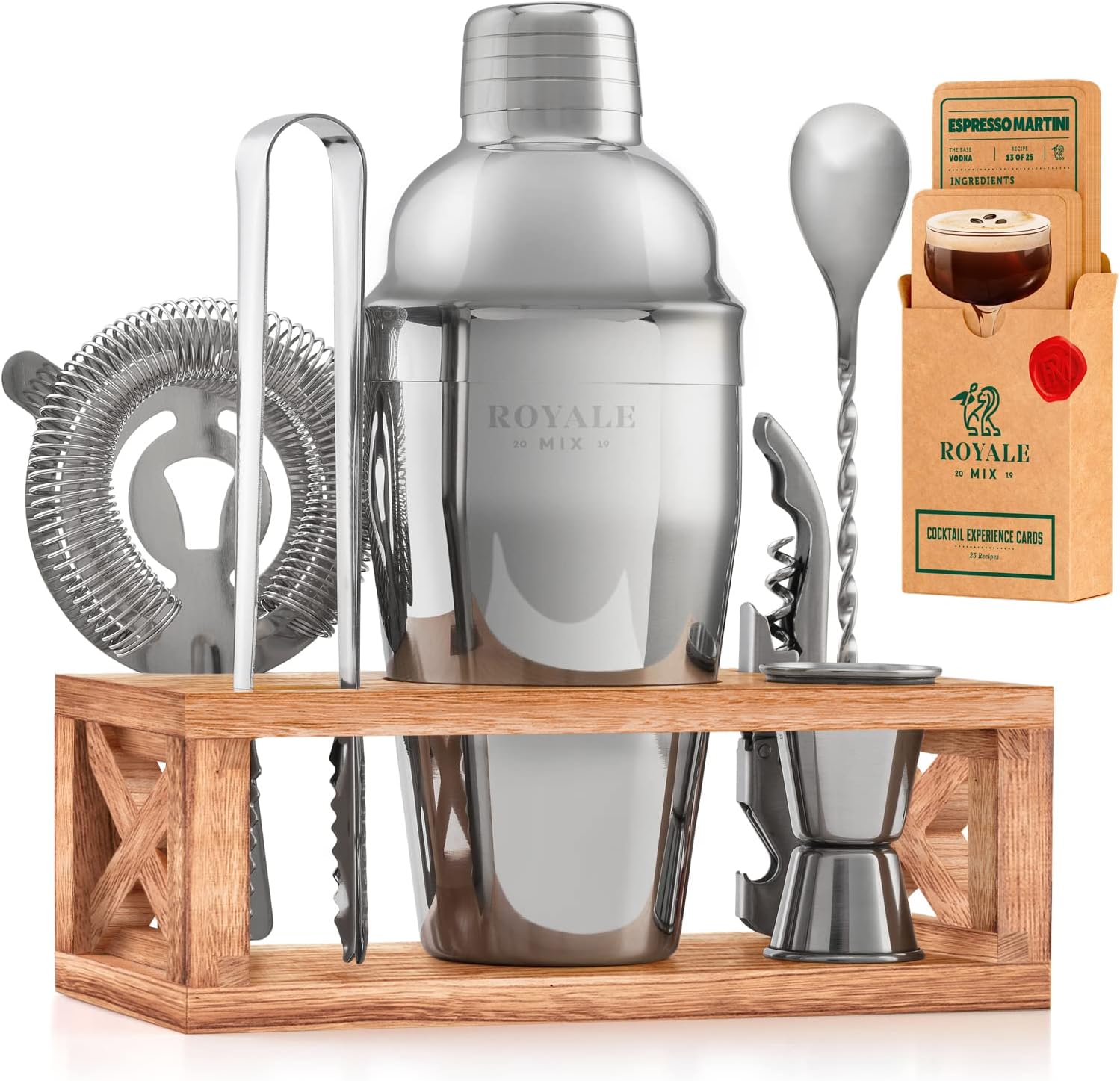 Mixology Bartender Kit with Stand | Home Bar Set with 25 Cocktail Recipes for Drink Mixing | Ideal Bartending Kit for Housewarming Gift | Premium Martini Cocktail Shaker Set with Bar Tools Accessories