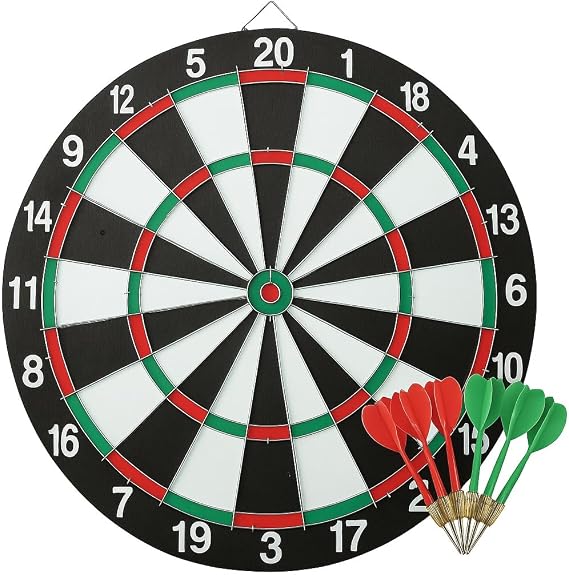 Dartboard Set, Double-Sided Design with Classic and Spiral Patterns, Regulation Size, Black and White with Red and Green Accents
