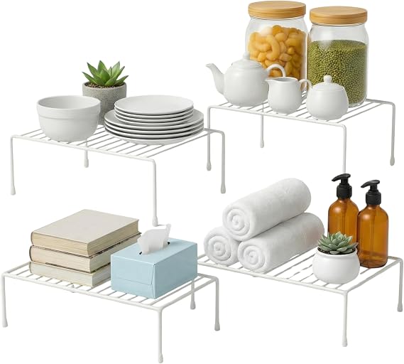 Evelots Kitchen Cabinet Shelf Organizer Rack, Set of 4 Large Kitchen Counter Shelves, Bathroom Pantry Storage