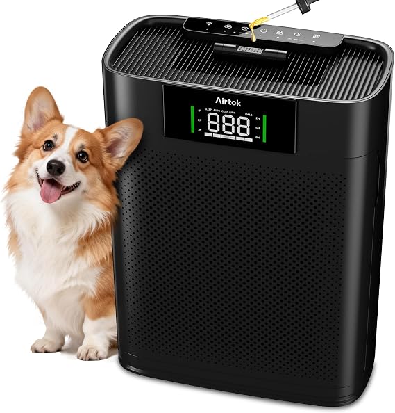 AIRTOK Air Purifier Air Purifier for Allergy Sufferers with PM 2.5 Air Quality Monitor HEPA Sleep Mode Aromatherapy Timer for Rooms up to 1300 ft² HEPA Air Filter Against Mould Dust Pollen Odours