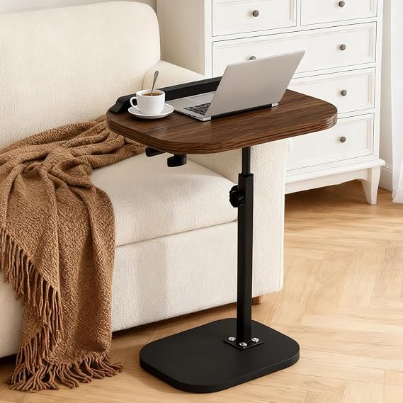Adjustable C-Shaped Side Table, 45-80cm Height Adjustable Sofa End Table with Tilting Tabletop, Mobile Laptop Small Desk for Living Room, Bedroom & Home Office