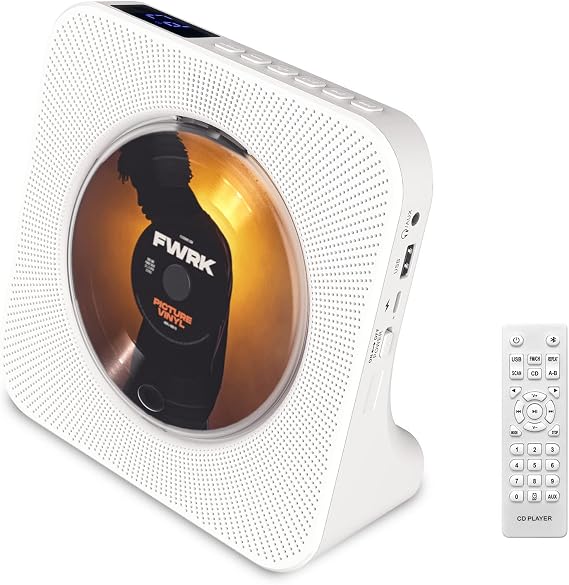 Desktop Vertical CD Player with Speakers HiFi, Portable CD Players for Home, Bluetooth, Remote Control, LED Screen, FM Radio, U Disk, AUX Port, Compatible Formats, Wired, White, Gift