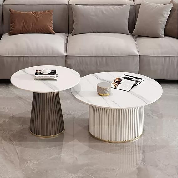 Round Nesting Coffee Table Set of 2, Marble Pattern Accent Tables, Modern Simple End Side Table for Living Room Bedroom Balcony Yard (Color : Coffee+white)
