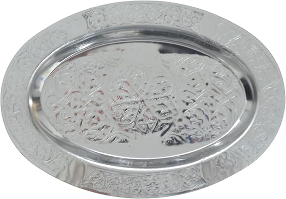 Paslanmaz Çelik Oval Tepsi – 304 Kalite Krom Kaplama, Dekoratif ve Servis Amaçlı Tabak (30 cm)