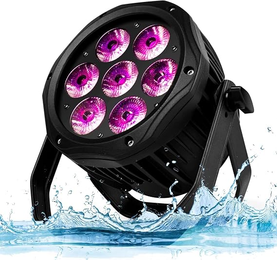 SHEHDS Par Light IP65 Waterproof Outdoor LED 7x18W RGBWA+UV Stage Wash/Strobe Light DMX512 Sound Activated Uplight Fanless Muted DJ [Energy Class G]