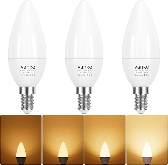 Vanke E14 Dimmable Bulb, 4.2W=40W, Warm White 2700K, 420LM, Pack of 3 [Energy Class F]