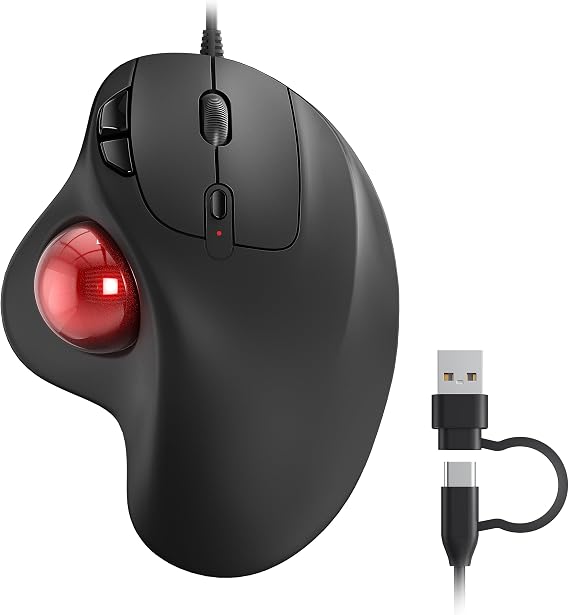 Nulea M509 Trackball Mouse Wired, Ergonomic Design, Easy Thumb Control, Precise &amp; Smooth Tracking, 2-in-1 Interface (Type A &amp;Type C), Compatible for PC, Laptop, Mac, Windows