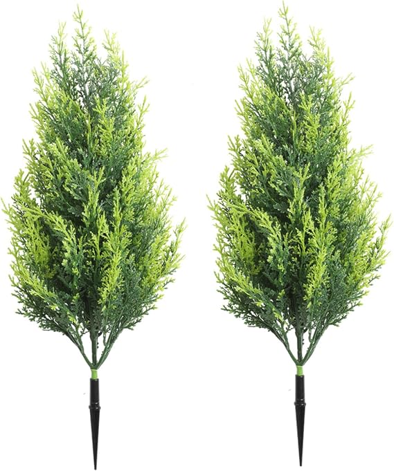 2Pcs Norfolk Pine Tree, 20 Inch Norfolk Pine Christmas Tree with Ground Spike for Porch, Pathway, Garden, Outdoor Indoor