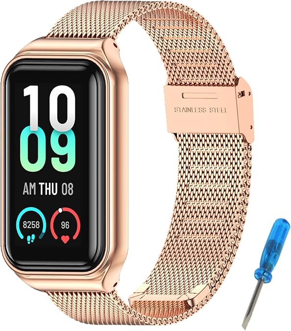 BDIG Replacement Bands Compatible with Amazfit Band 7 Metal Bands, Amazfit Smart Band 7 Bracelet Stainless Steel Adjustable Strap Replacement Strap Accessories with Amazfit Band 7
