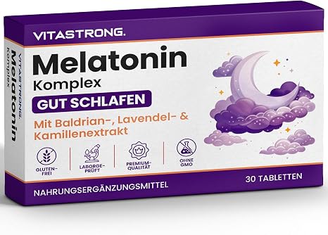 Melatonin Vitastrong Complex 30 Micro Tablets High Dose with Chamomile Valerian Lavender and Vitamin B6 Melatonin Tablets for Sleep Quality and Jet Lag Sugar Gluten and GMO Free