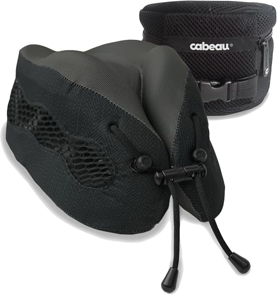 Cabeau Evolution Cool Travel Pillow - The Best Air Circulating Head and Neck Memory Foam Cooling Travel Pillow - Black