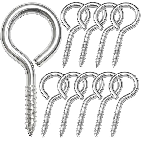 2.55 Inch Size - M6 Eyelets 304 Stainless Steel Heavy Duty Screw Eye Hooks