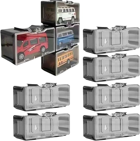 Modular Car Model Display Case Model Car Storage Boxes Vehicle Garage Showcase Collectibles Display Cabinet 10-Pack Dustproof Stackable Transparent Cover For 1:64 Scale Diecast Cars Trucks Toy