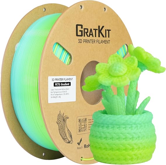 GratKit Gradient PETG Filament 1.75mm, 3D Printer Filament Translucent | Multicolor PETG Color Change, Dimensional Accuracy +/-0.03mm, Fits Most FDM