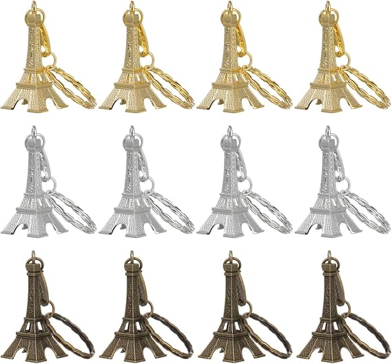 Garneck Eiffel Tower Keychain 12 pcs Metal Keyring Mini Pendant Decorations for Bag Cell Phone Car Keys French Themed Gifts Party Favours