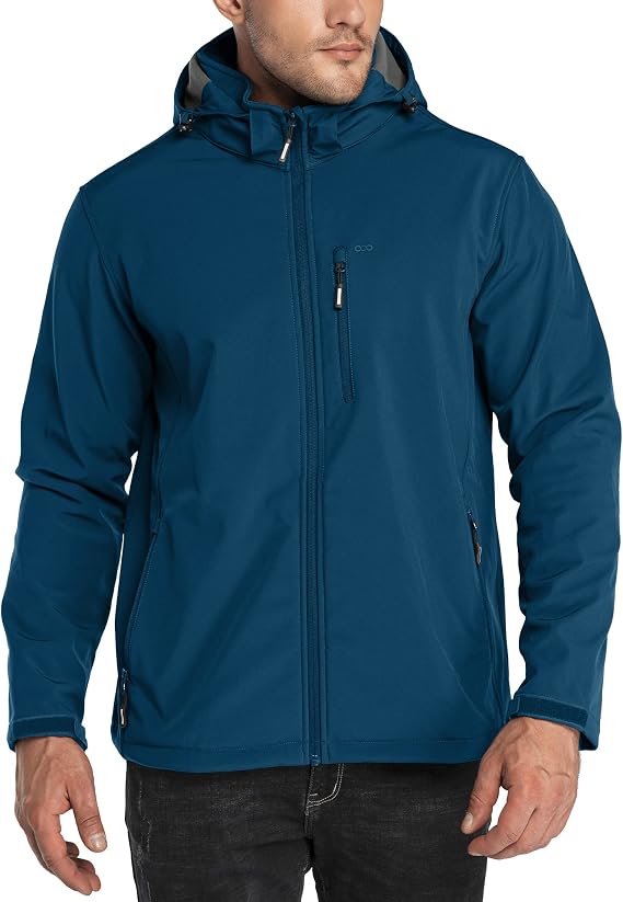 33,000ft Men's Waterproof Jackets Fleece Lining Softshell Jackets - Multi Pockets Outdoor Windproof Coat With Detachable Hood
