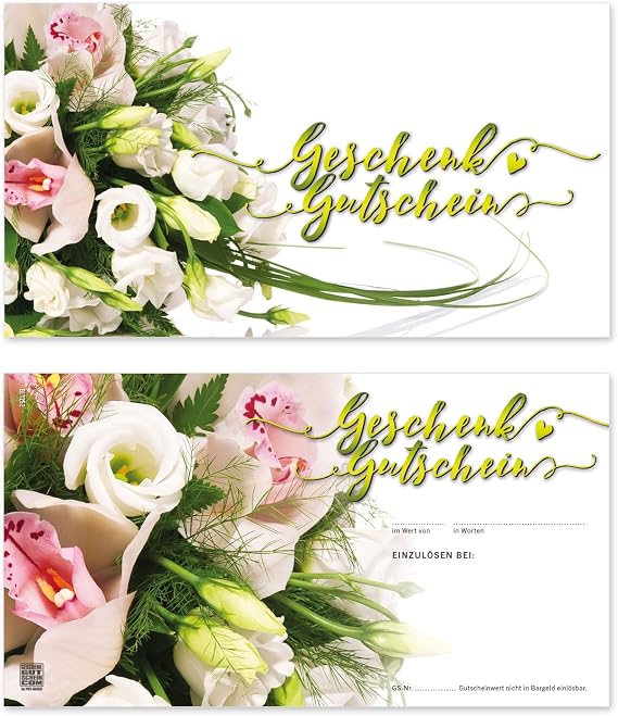 50 Vouchers Blank to Fill In For Flower Shop Blank With Glossy Front