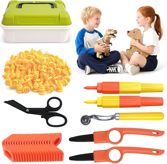 XIAPIA Kids Cardboard Building Tools Set, 149-Piece Educational Craft Kit