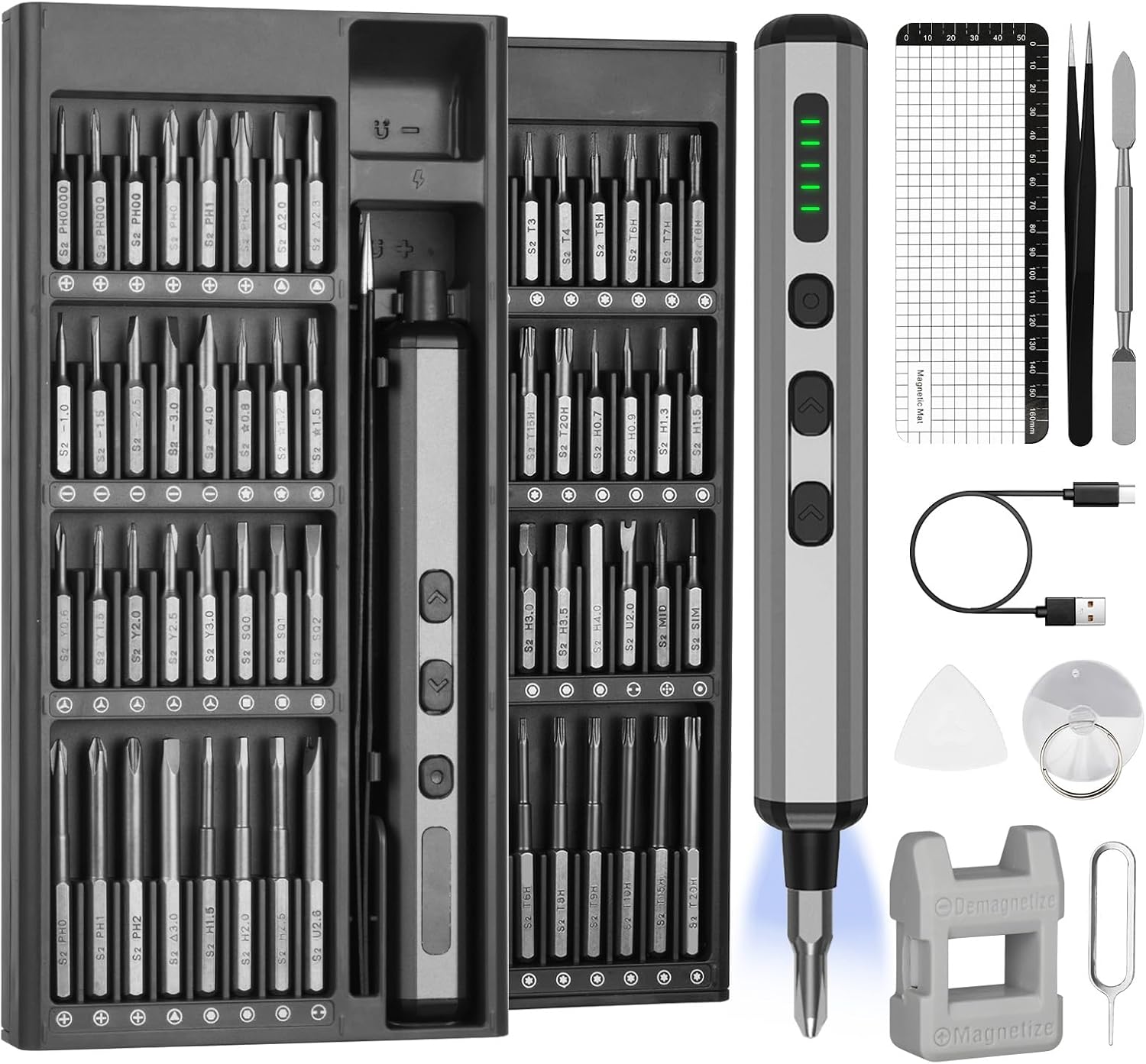 Ainiv 72 in 1 Mini Electric Screwdriver Set, Precision Screwdriver Set with 64 S2 Magnetic Steel Bits, Micro 5-Speed Torque Magnetic Screwdriver Tool Kit for Smartphones, Laptops, PC, Glasses, Watches