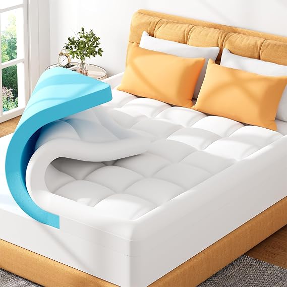 ELEMUSE Memory Foam Mattress Topper Double Bed - Soft Mattress Topper with Washable Cover, OEKO-TEX & CertiPUR-US (Double Size-135x190cm)