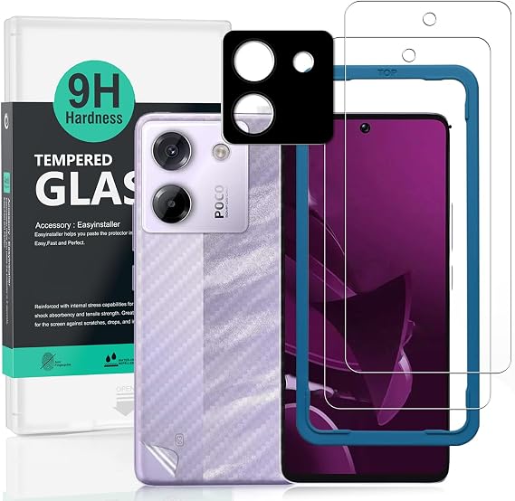 Ibywind 2 Pack Screen Protector For Xiaomi Poco M7 Pro 5G,9H Hardness Tempered Glass,With 1Pc Camera Lens Protector,1Pc Back Carbon Fiber Film,Easy to Install