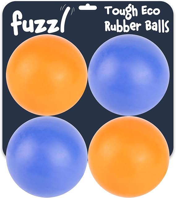 Fuzzl Eco Solid Rubber Ball 4pk - Dog Balls Long Lasting Dog Chew Toys for Aggressive Chewers Strong Dog Toy for Dogs Durable Puppy Toys