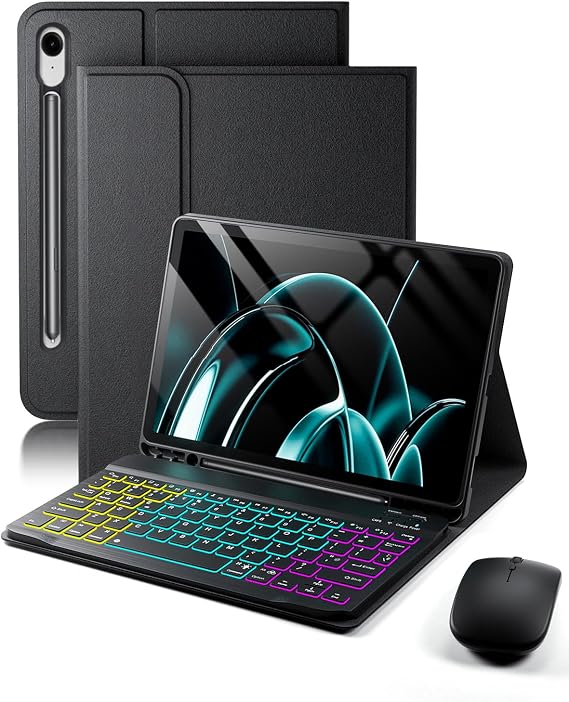 for Samsung Galaxy Tab S10 FE Plus (2025) 13.1-inch/Samsung Galaxy Tab S10 FE +(2025) 13.1-inch Backlit Keyboard Case,with Wireless Bluetooth British Layout Colorful backlighting Keyboard and Mouse