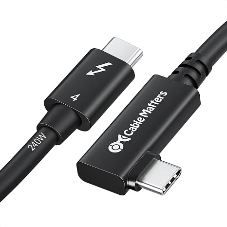 Cable Matters 40Gbps Right Angle Thunderbolt 4 Cable, 0.8m, Black