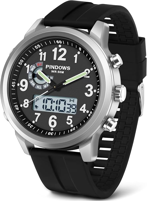 PINIDOUS Men's Watches for Men Military Digital Watches Analogue Quartz Waterproof Watch Sport Outdoor Multifunctional Stainless Steel Classic Stylish Fashion Casual Business Watch