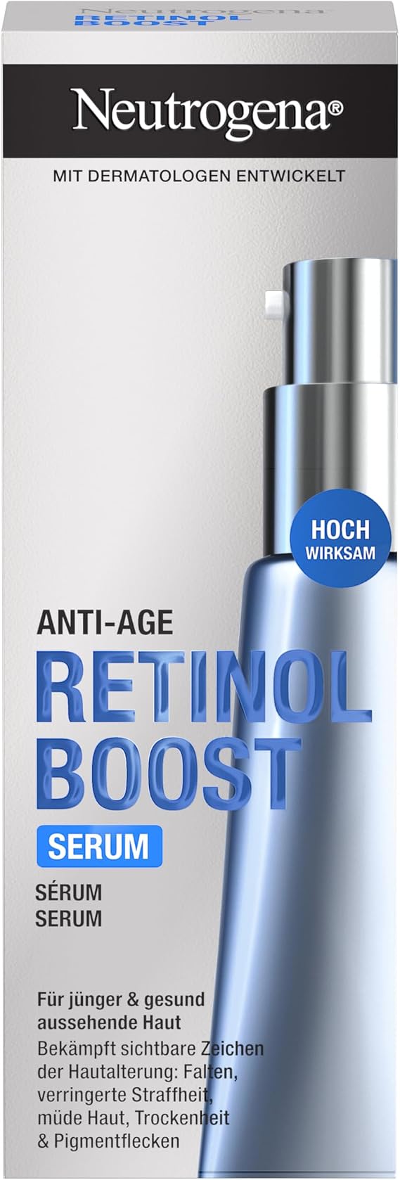 Neutrogena Retinol Boost Face Serum 1 fl oz, Highly Effective Against Aging with Retinol, Myrtle Leaf Extract and Hyaluronic Acid, Lightweight Face Care for Younger Skin