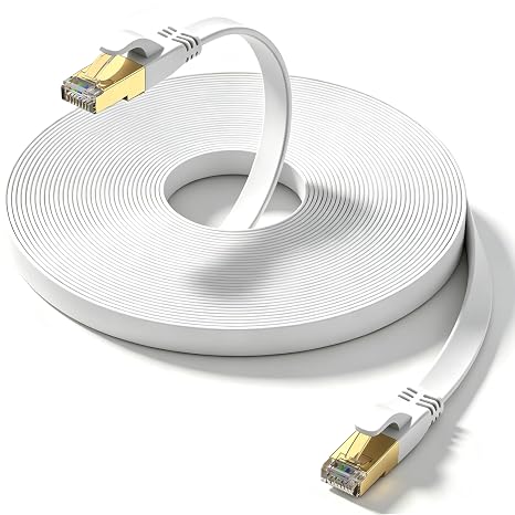 Cat 8 Ethernet Cable 10m White,High-Speed 40Gbps 2000Mhz Lan Internet Cable Gold Plated RJ45 Connector,Outdoor Indoor Flat S/FTP Patch Cord for Gaming Router Modem,Faster Than Cat7 Cat6 Cat5