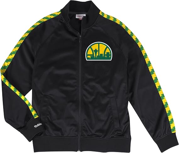 Mitchell & Ness Seattle Supersonics Track Jacket Taped Black Mens Top SSUBLKC1