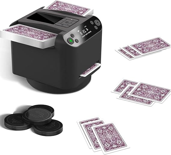 Automatic Card Shuffler & Dealer Machine|2-in-1 360° Rotating Card Dealer|4 Wireless Dealer Buttons|Playing Card Dispenser |Playing Card Table Accessories