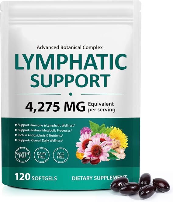Lymphatic Drainage Supplements, Herbal Blend for Immune and Fluid Health for Men Women, Formula for Lymph System Balance (120 Softgels)