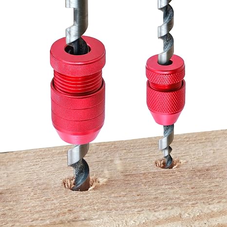 RUITOOL 2 Pcs Aluminum Drill Bit Stop Collar Set, Adjustable Drill Stop for Drill Bits Size Range 5/64"-3/16", 15/64"-7/16", Perfect for Woodworking & DIY Projects