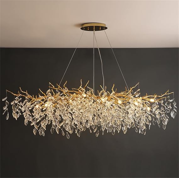 Crystal Tree Branches Chandeliers Gold Luxury Raindrop Pendant Light Fixture Modern Chandelier Hanging Light for Dining Room Bedroom Living Room Entryway,Rectangle 120cm [Energy Class A]