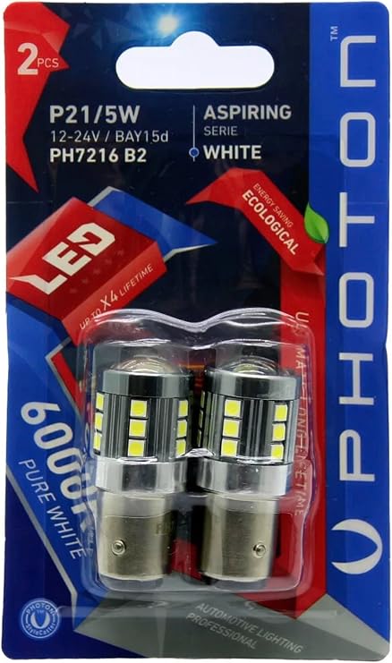 Photon P21/5W LED Oto Ampul, Beyaz, 2 Adet