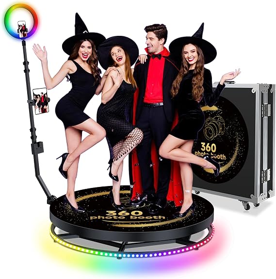 360 Photo Booth Machine for Parties 31.5"/80cm for 1-4 People/Free Customize Logo with Flight Case Automatic Slow Motion Rotating 360 Photobooth for Party Event Halloween (31.6in)