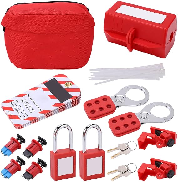 Electrical Lockout Tagout Padlock Kit, Industrial Chemical Circuit Breaker Lockout Loto Tags Hasps Set with Storage Bag and Lock Clips