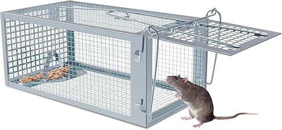 Humane Rat Trap, Live Mouse Trap for Indoor & Outdoor, Reusable Rodent Mice Chipmunk Trap Cage, Effective and Highly Sensitive, Catch and Release - 27 x 14 x 12 cm