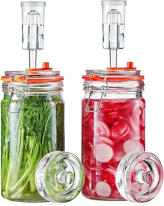 iFCOW 2L Glass Fermentation Jars with Airlocks & Weights, 2 Pack Wide Mouth