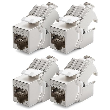 deleyCON 4x CAT 8 Keystone Module Jack - Optimal Network and Connection Cable for CAT8/CAT7/CAT7a - STP Shielding Connector RJ45 Socket - Patch Panel Keystone Support