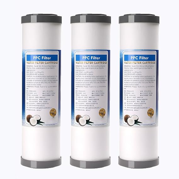 10-inch PPC Composite Filter Element, 1 Micron 2.5" x 10" Carbon Block Water Filter Cartridge, for Whole House Filtration Systems(3pcs)