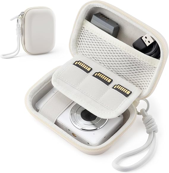 Camera Case for Digital Camera CAMKORY DC403 FHD 1080P/ Kodak PIXPRO FZ55/ FZ45, Small Travel Compact Camera Holder with Mesh Pocket for Accessories SD Card (White)