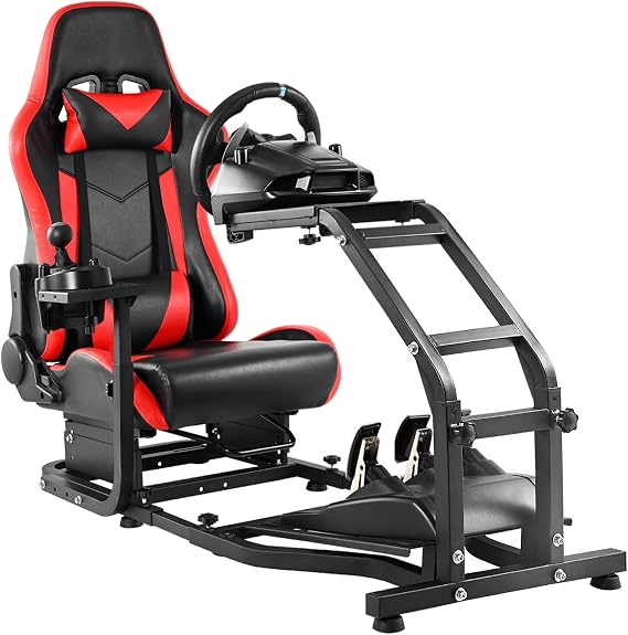 Dardoo Adjustable Gaming Racing Simulator Cockpit with Red Seat Fit for Logitech G29 G920 G923, for Thrustmaster T300,Steering Wheel Stand, Not Including Steering Wheel Pedal and Handbrake