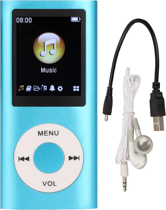 64GB MP3 Player with Bluetooth, Music Player with Built-in HD Speaker, 1.8 Inch LCD Screen, HiFi Sound, Earphones Included, for Students Running Walking(Blue)