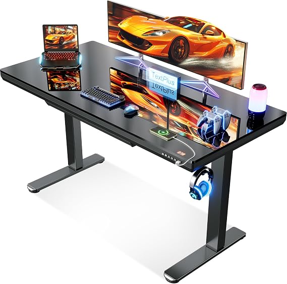 OffiGo Electric Glass Desk with Drawer 140 x 60 cm Black