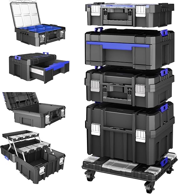 AIRAJ 5 Tier Stackable Tool Box on Wheels, Rolling Tool Box Organiser