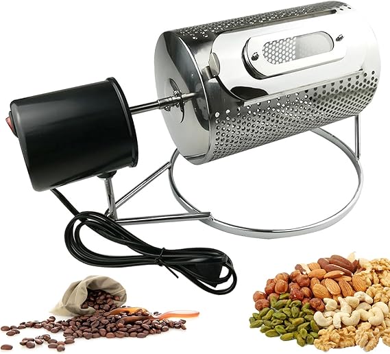 Coffee Bean Roaster, Electric Stainless Steel Drum Roaster with Visible Window and Tray, Ideal for Roasting Grains, Beans, Peanuts, and Nuts