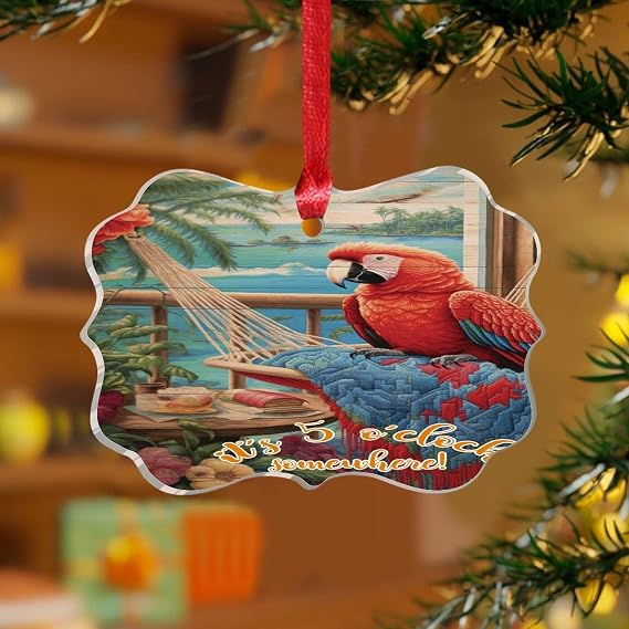3" Acrylic Christmas Ornaments 2025 It's Five O'clock Somewhere Rustic Christmas Tree Ornament Bauble Christmas Tree Decorations Tiki Bar Pool Hot Tub Luau Keepsake Transparent Disc Stocking Name Tag